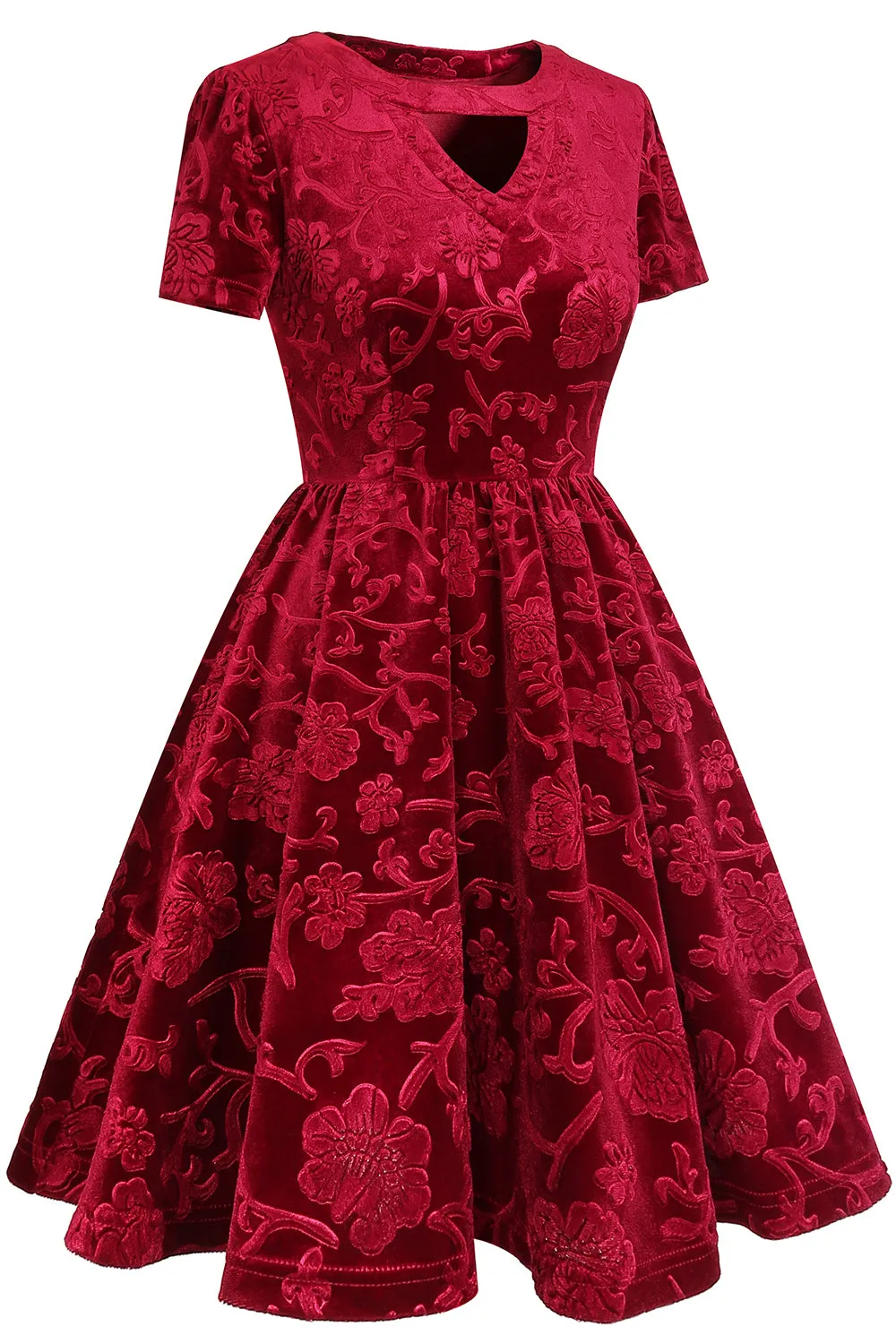 Burgundy Short Sleeves Velvet Party Dress sold by Zapaka product image thumbnail 4