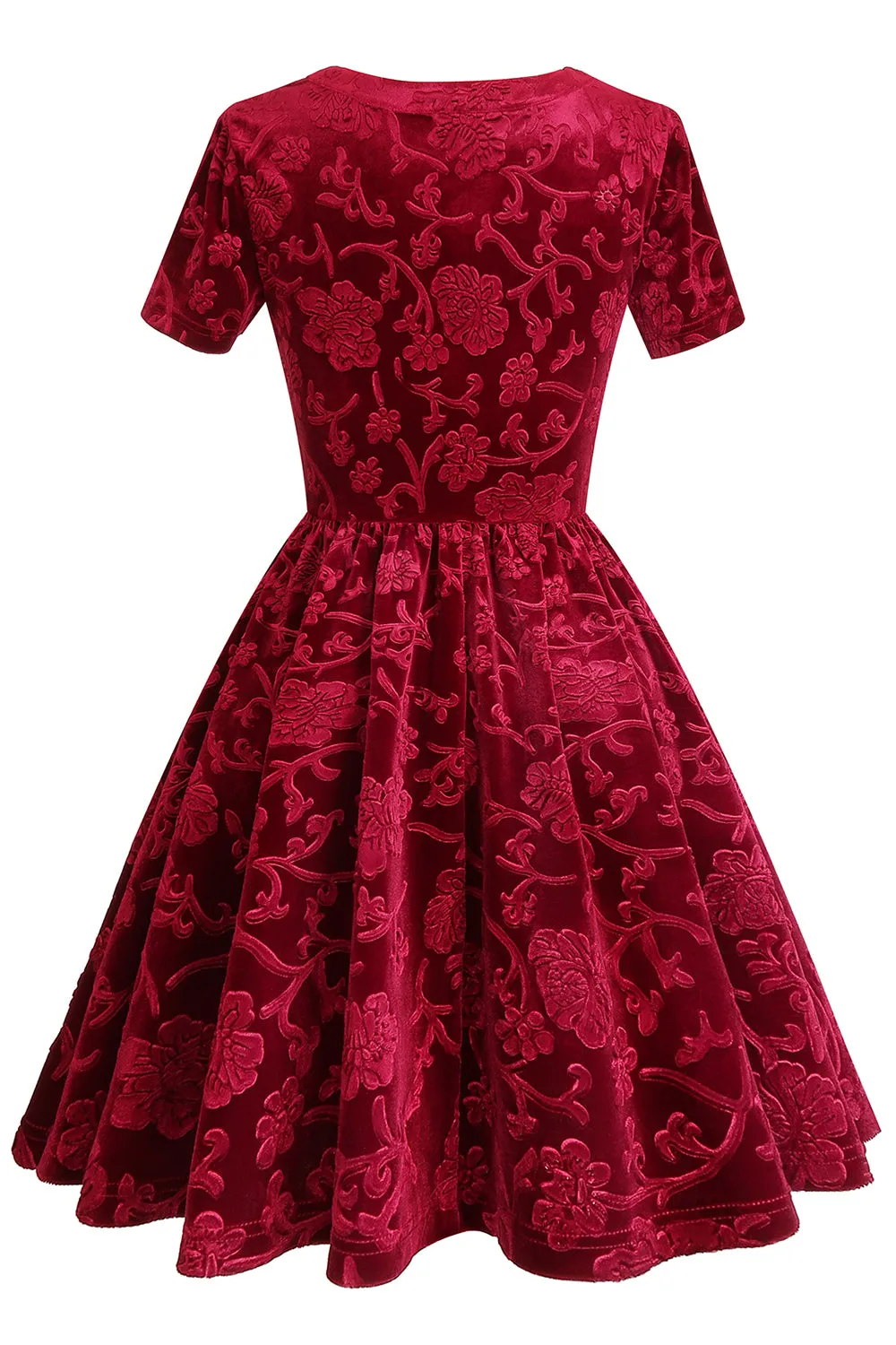 Burgundy Short Sleeves Velvet Party Dress sold by Zapaka product image thumbnail 2