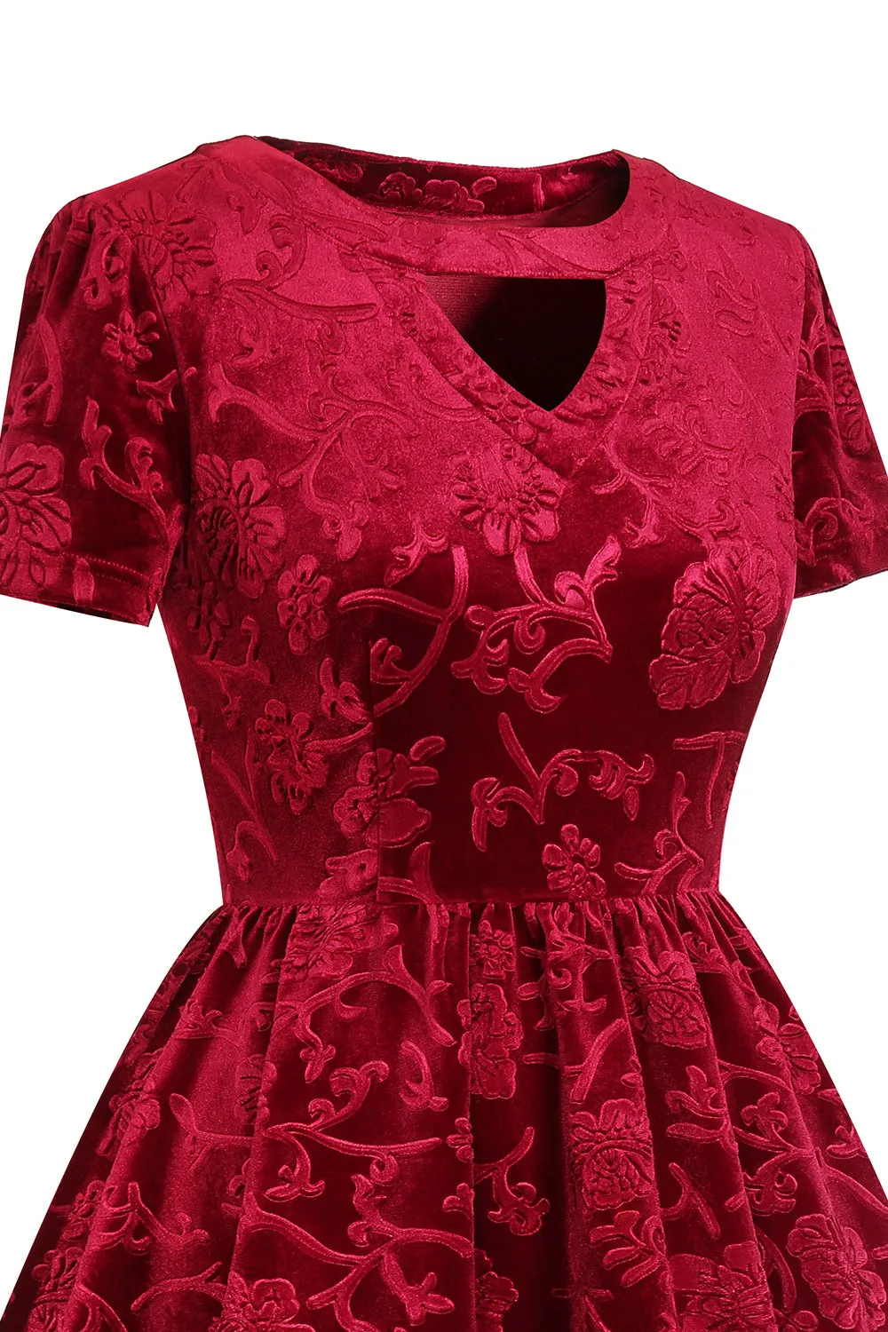 Burgundy Short Sleeves Velvet Party Dress sold by Zapaka product image thumbnail 3