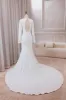 Ivory Deep V-neck Long Sleeves Crepe Mermaid Wedding Dress with Front Slit sold by Zapaka