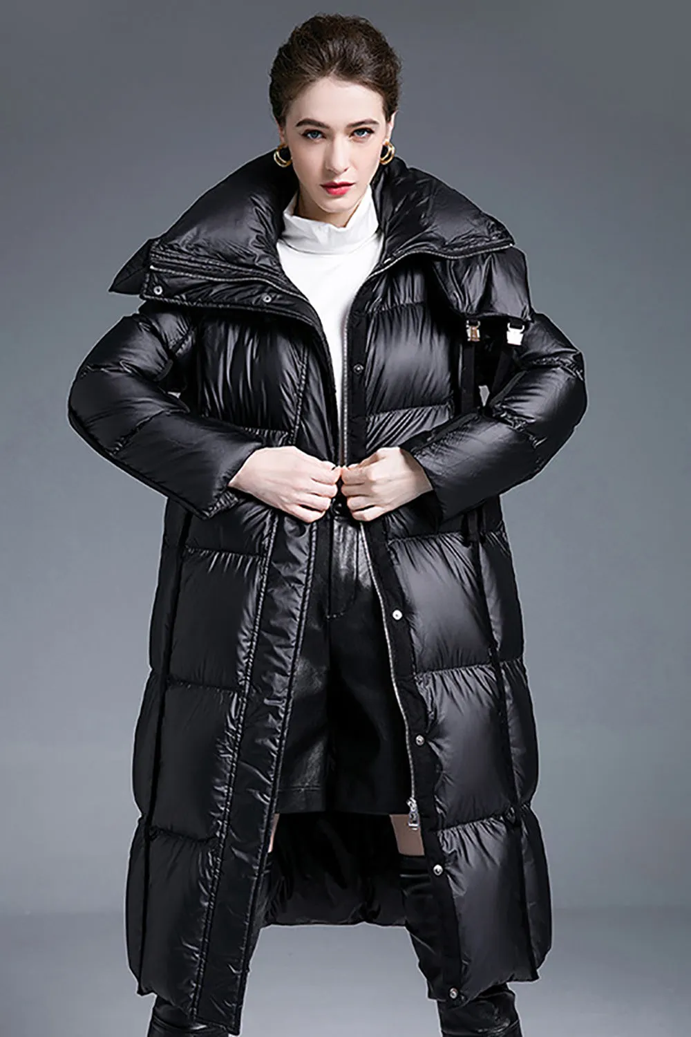 Black Winter Long Sleeves Puffer Jacket with Pockets sold by Zapaka product image thumbnail 3