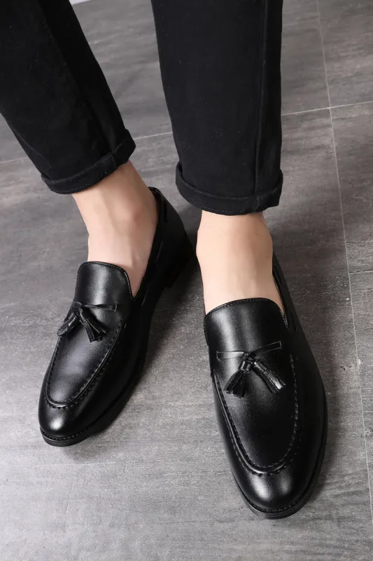 Black Leather Fringe Slip-On Men's Shoes sold by Zapaka