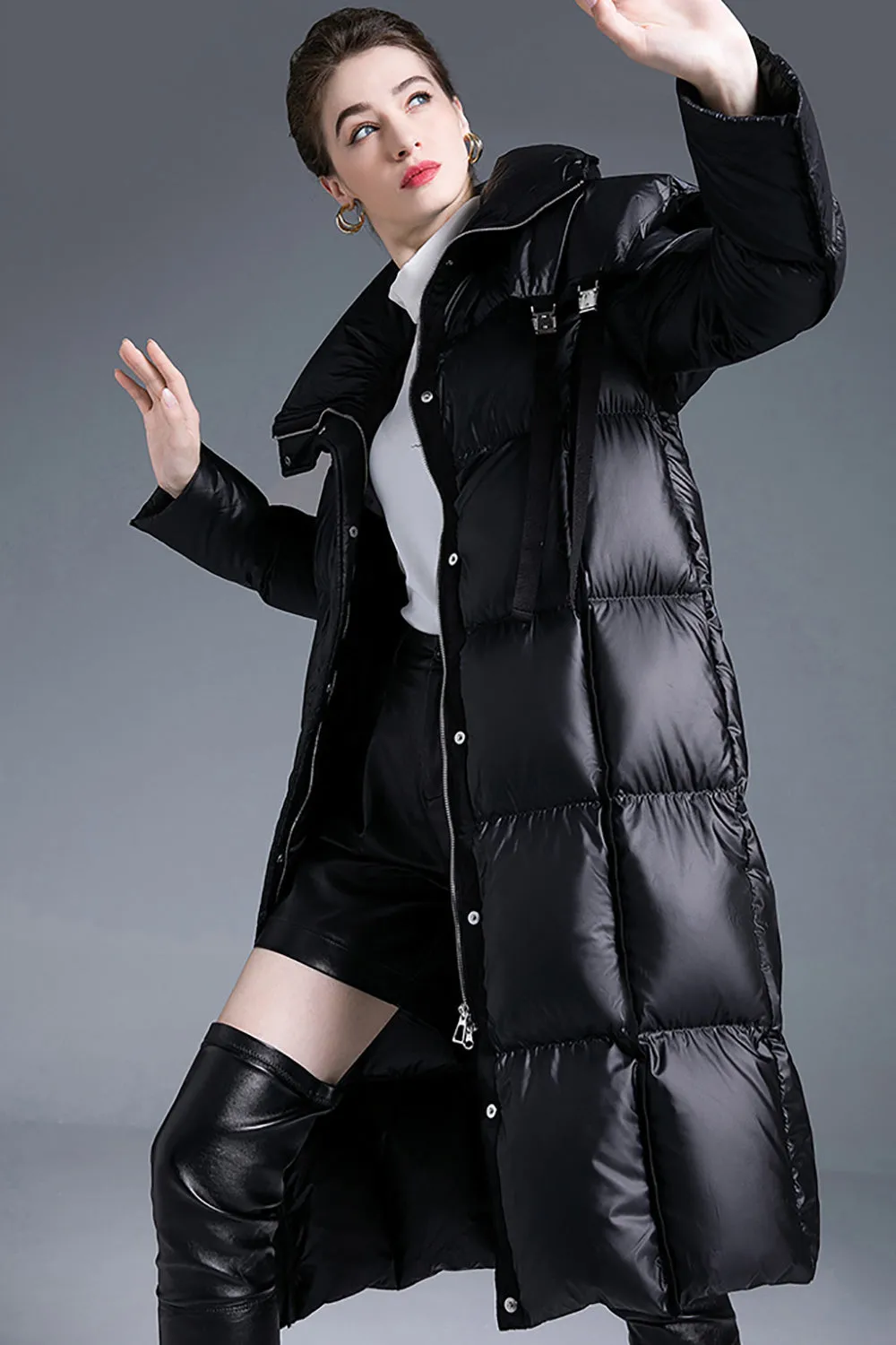 Black Winter Long Sleeves Puffer Jacket with Pockets sold by Zapaka product image thumbnail 4