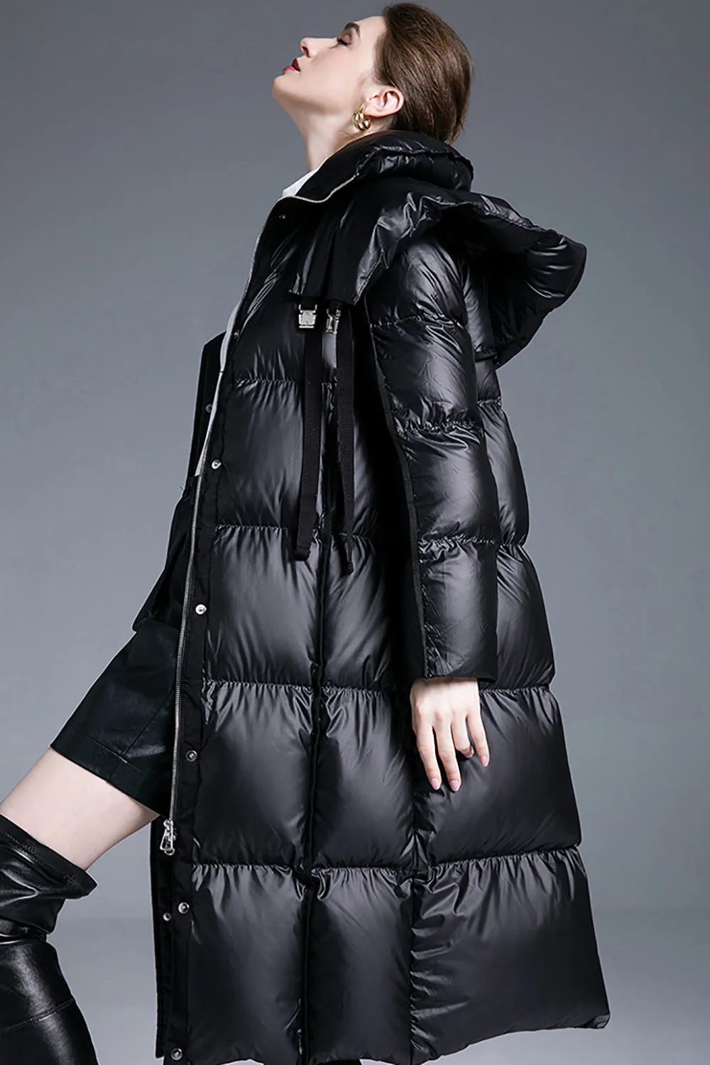 Black Winter Long Sleeves Puffer Jacket with Pockets sold by Zapaka product image thumbnail 5