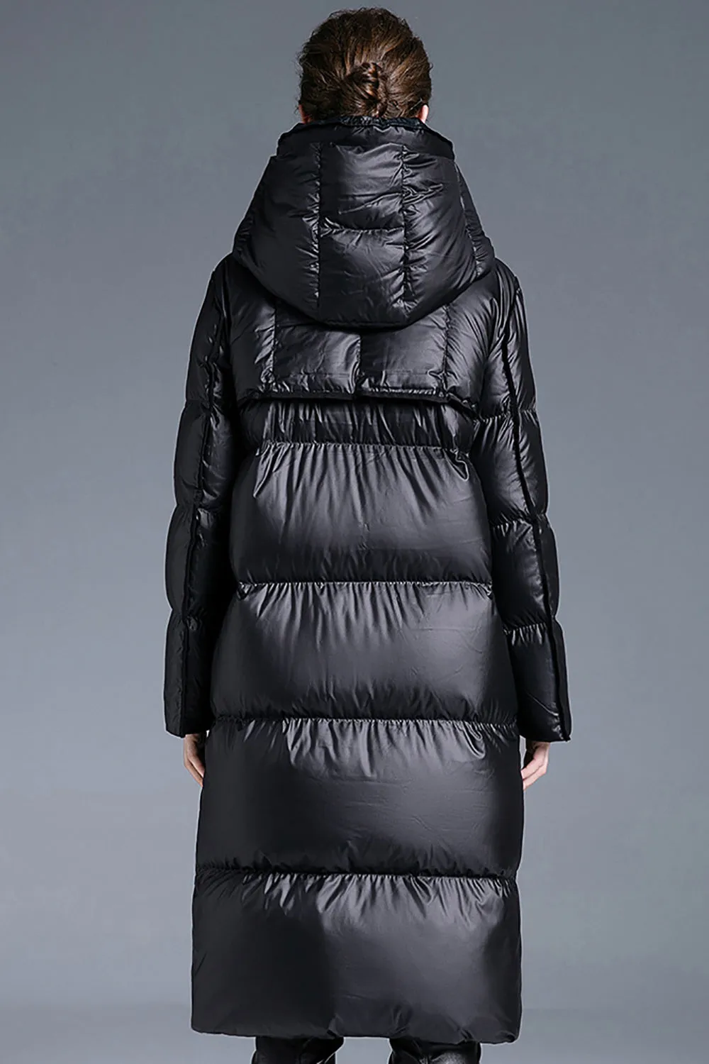 Black Winter Long Sleeves Puffer Jacket with Pockets sold by Zapaka product image thumbnail 2