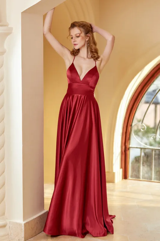 Burgundy Spaghetti Straps Simple Bridesmaid Dress sold by Zapaka