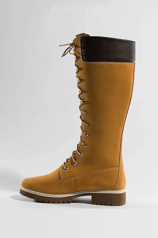 Yellow Lace-Up High Boots sold by Zapaka