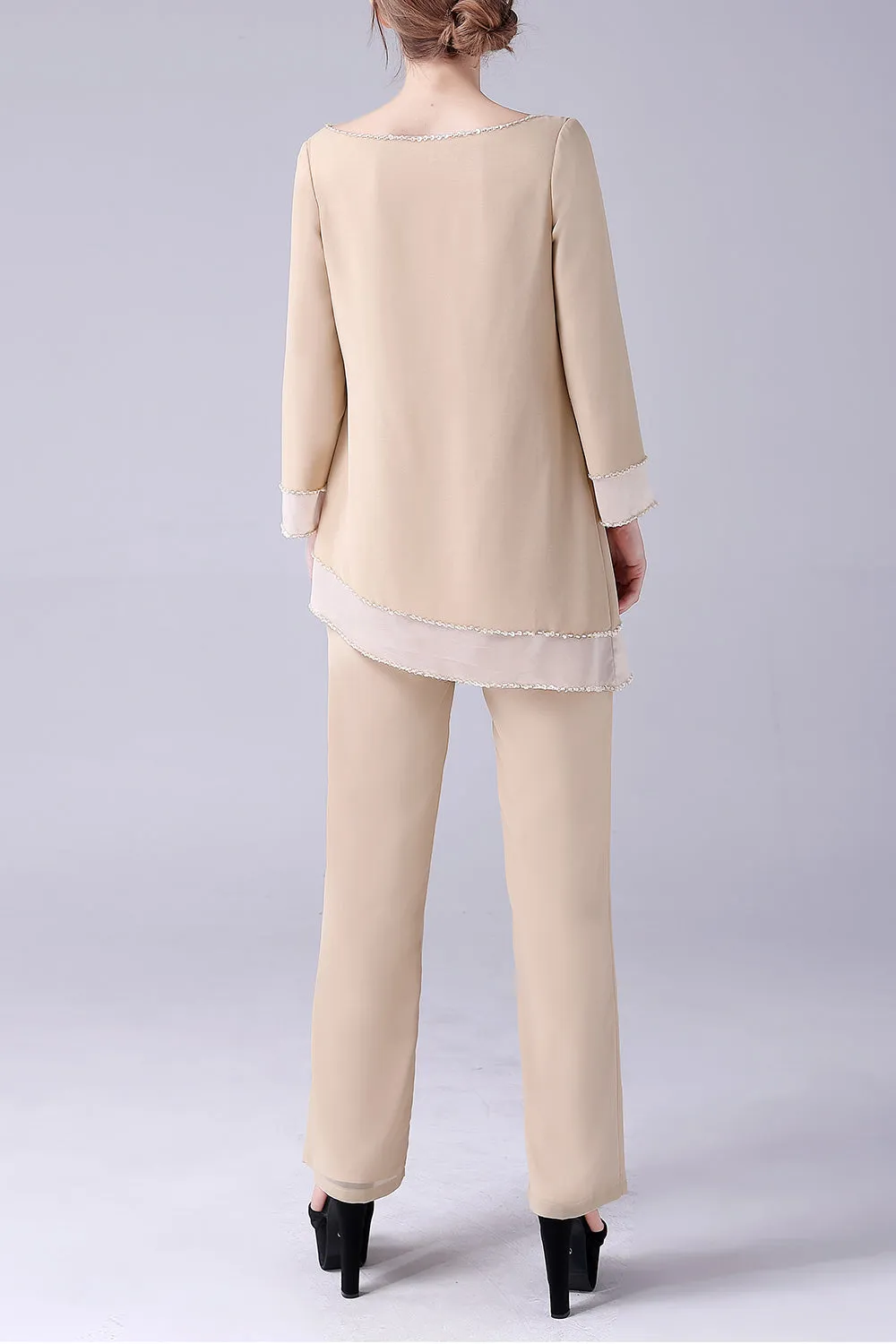 Champagne Long Sleeves 2 Pieces Mother of the Bride Pant Suits sold by Zapaka product image thumbnail 2