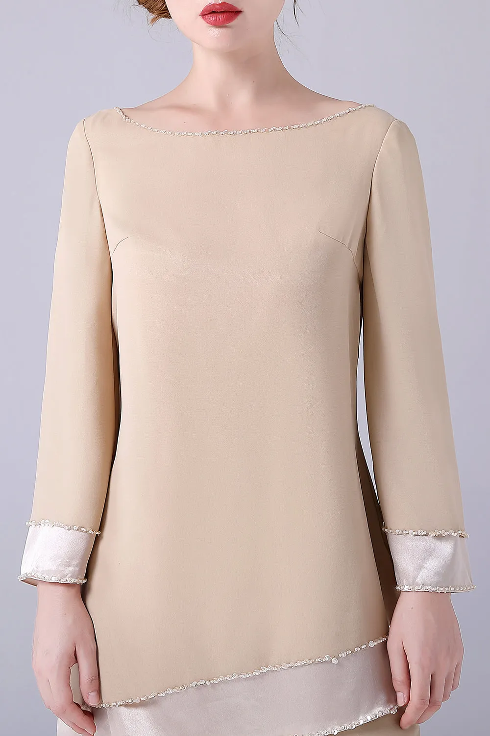 Champagne Long Sleeves 2 Pieces Mother of the Bride Pant Suits sold by Zapaka product image thumbnail 4