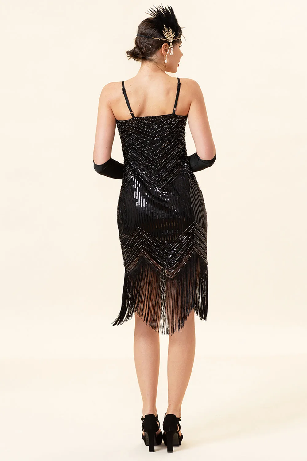 Spaghetti Straps Sequin Fringes Flapper Dress with 1920s Accessories Set sold by Zapaka product image thumbnail 5