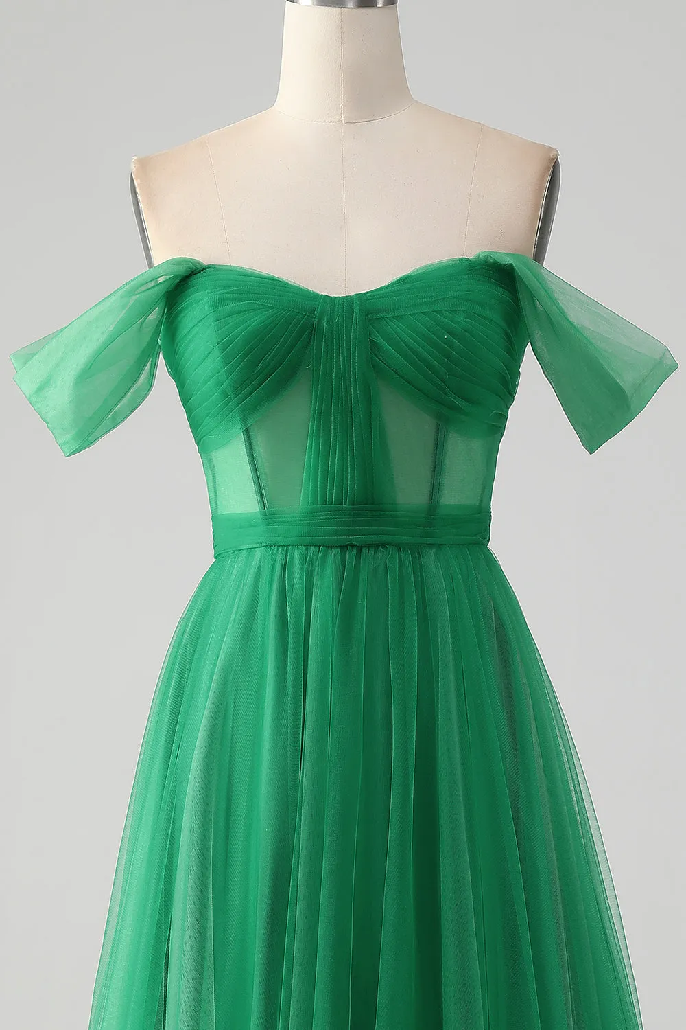 Dark Green A Line Off The Shoulder Corset Long Prom Dress sold by Zapaka product image thumbnail 4