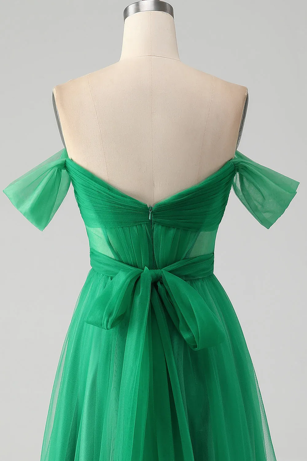 Dark Green A Line Off The Shoulder Corset Long Prom Dress sold by Zapaka product image thumbnail 5