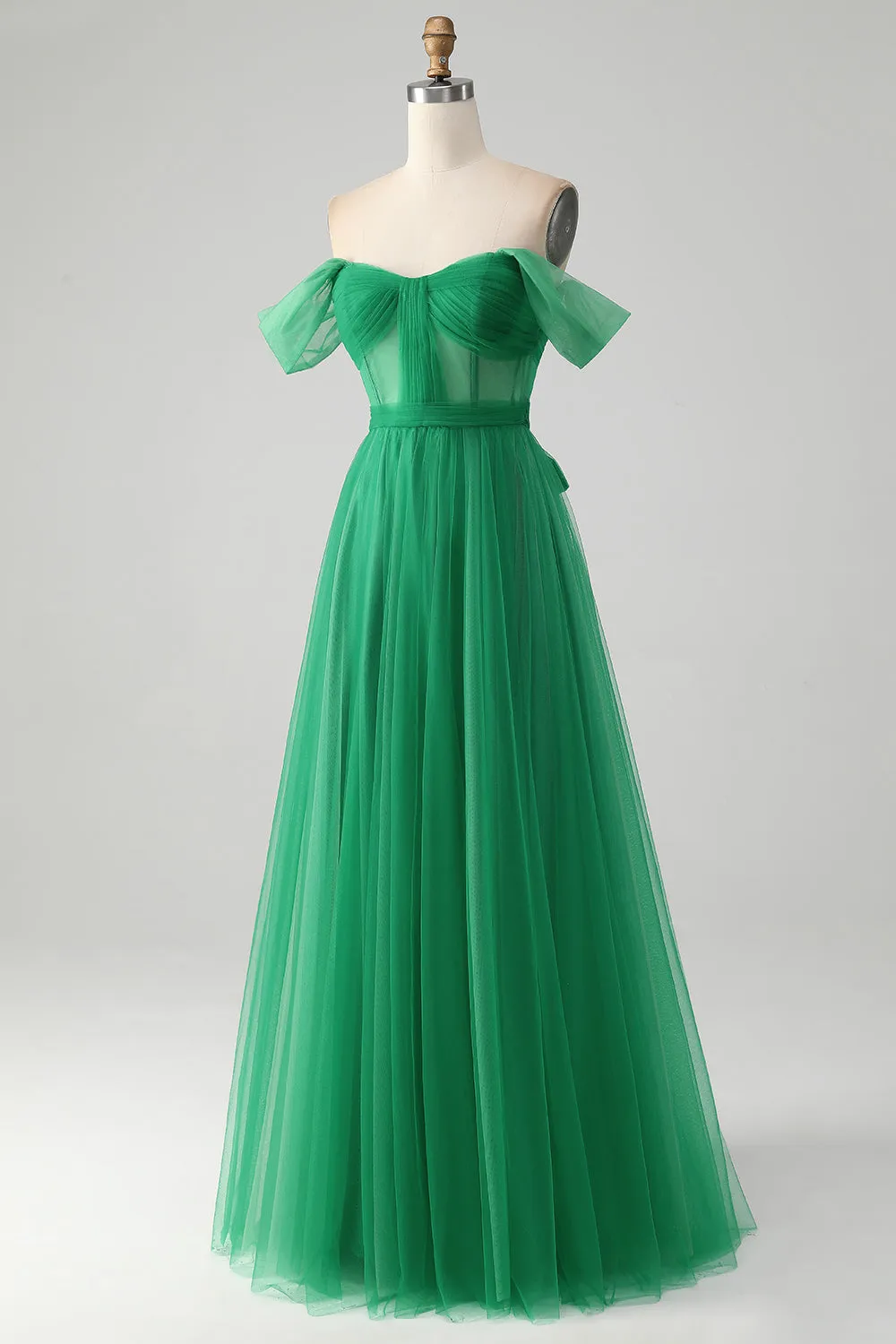 Dark Green A Line Off The Shoulder Corset Long Prom Dress sold by Zapaka product image thumbnail 3