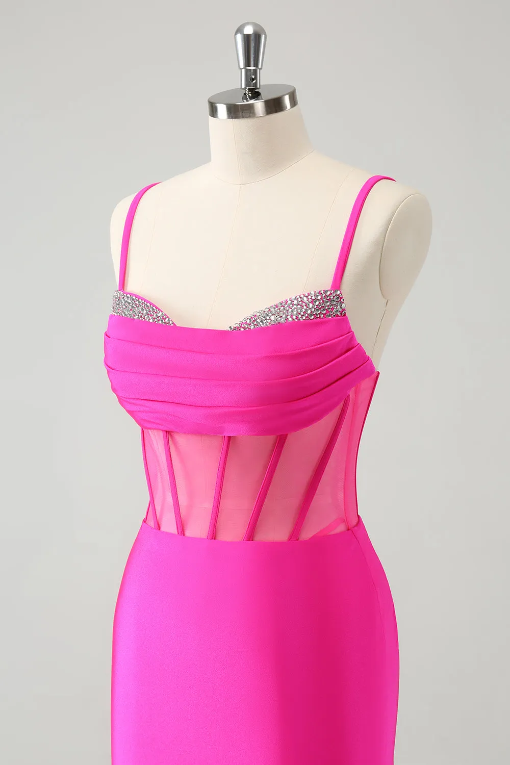 Glitter Fuchsia Spaghetti Straps Tight Corset Homecoming Dress with Beading sold by Zapaka product image thumbnail 5