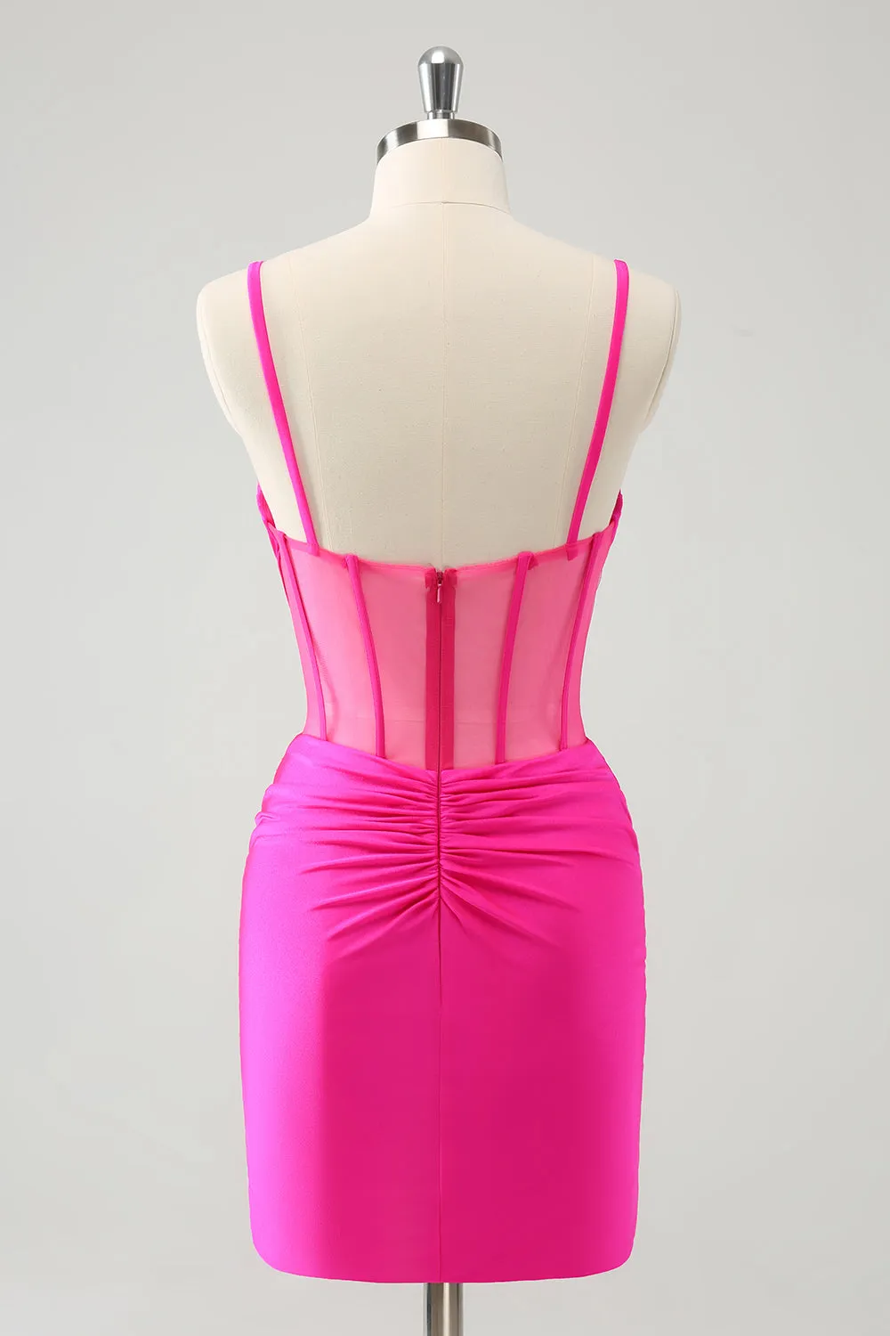 Glitter Fuchsia Spaghetti Straps Tight Corset Homecoming Dress with Beading sold by Zapaka product image thumbnail 2