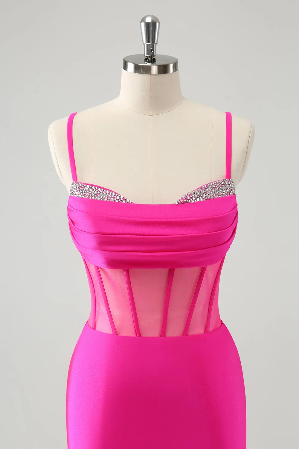 Glitter Fuchsia Spaghetti Straps Tight Corset Homecoming Dress with Beading sold by Zapaka product image thumbnail 4