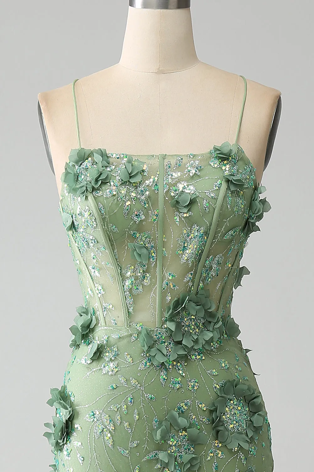 Mermaid Spaghetti Straps Green Corset Prom Dress with Appliques sold by Zapaka product image thumbnail 4