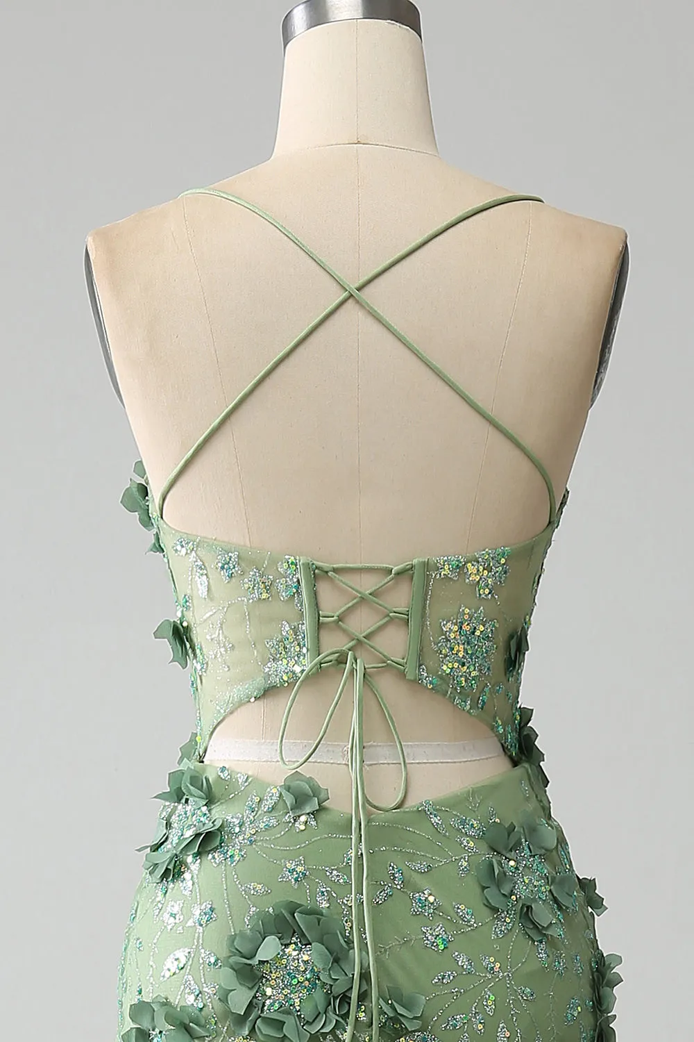 Mermaid Spaghetti Straps Green Corset Prom Dress with Appliques sold by Zapaka product image thumbnail 5