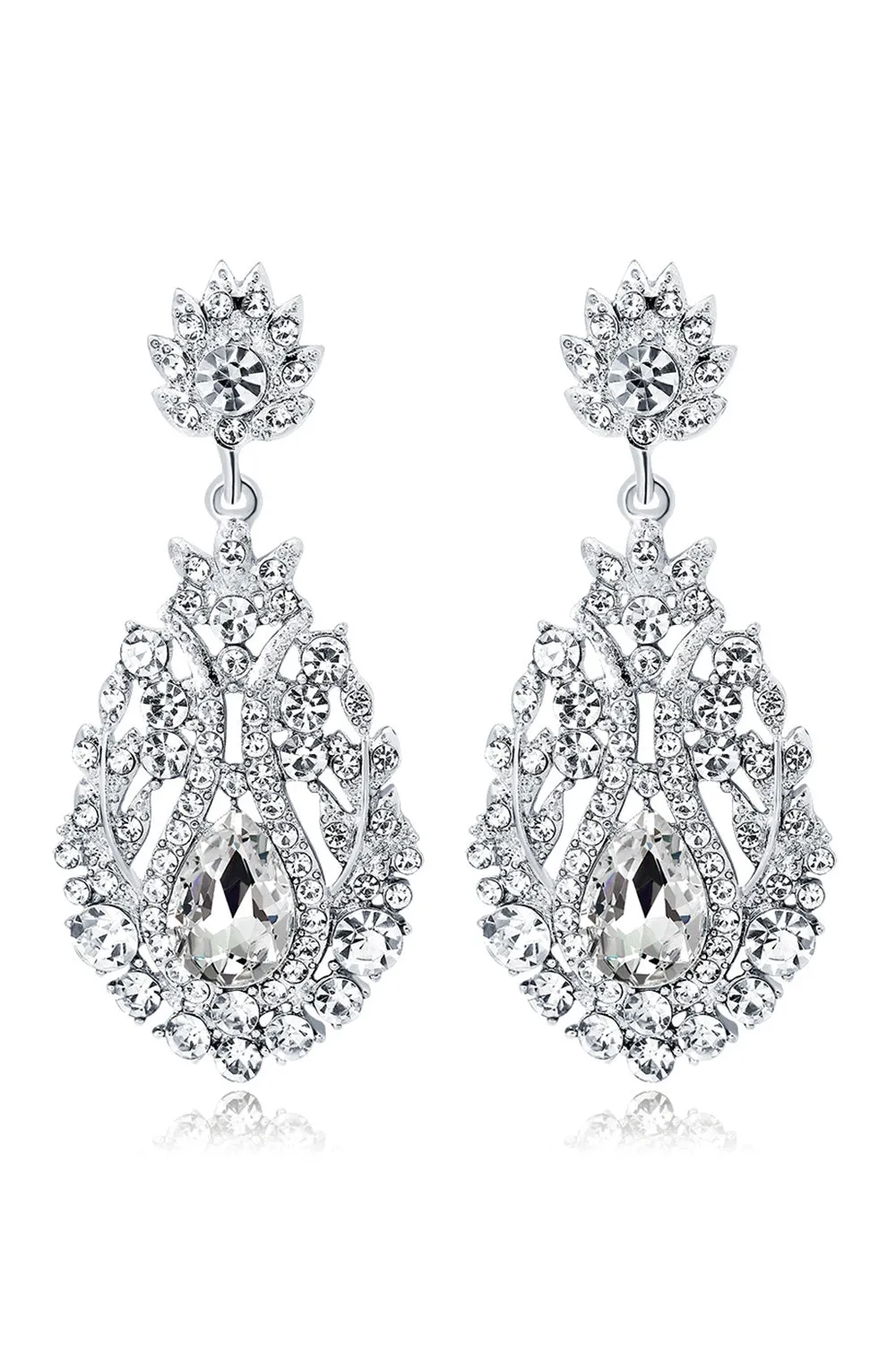 White Crystal Bridal Wedding Earrings sold by Zapaka