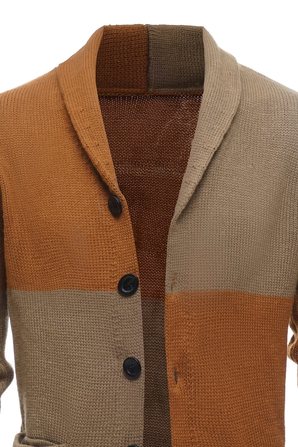 Brown Patchwork Shawl Collar Long Sleeves Men's Cardigan Sweater sold by Zapaka product image thumbnail 4