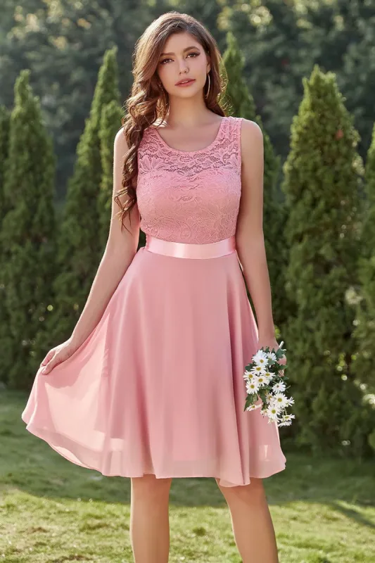 Blush Chiffon & Lace Dress sold by Zapaka