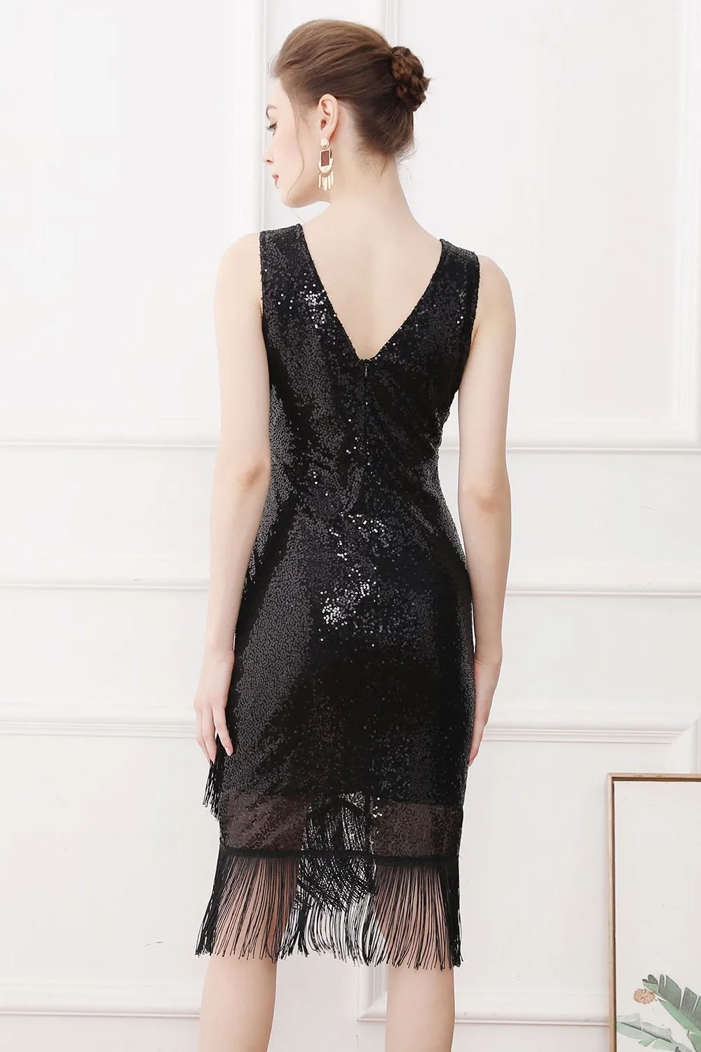 Sequins Glitter Black 1920s Dress with Fringes sold by Zapaka product image thumbnail 2