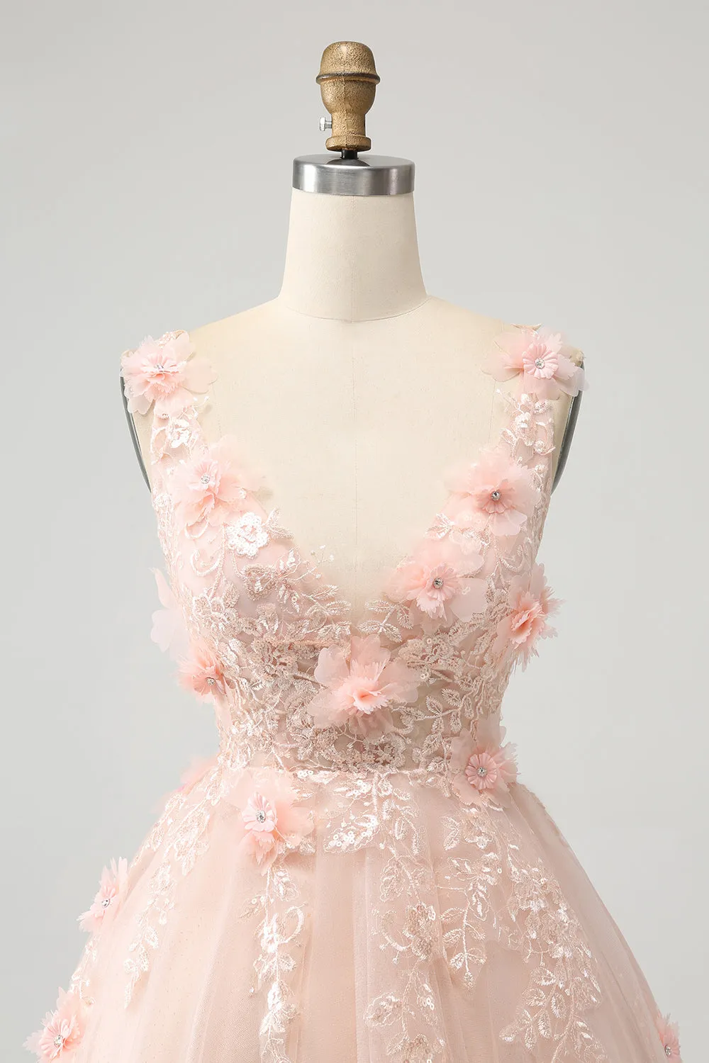 Sparkly Blush A Line V Neck Sequin Short Homecoming Dress with 3D Flowers sold by Zapaka product image thumbnail 4