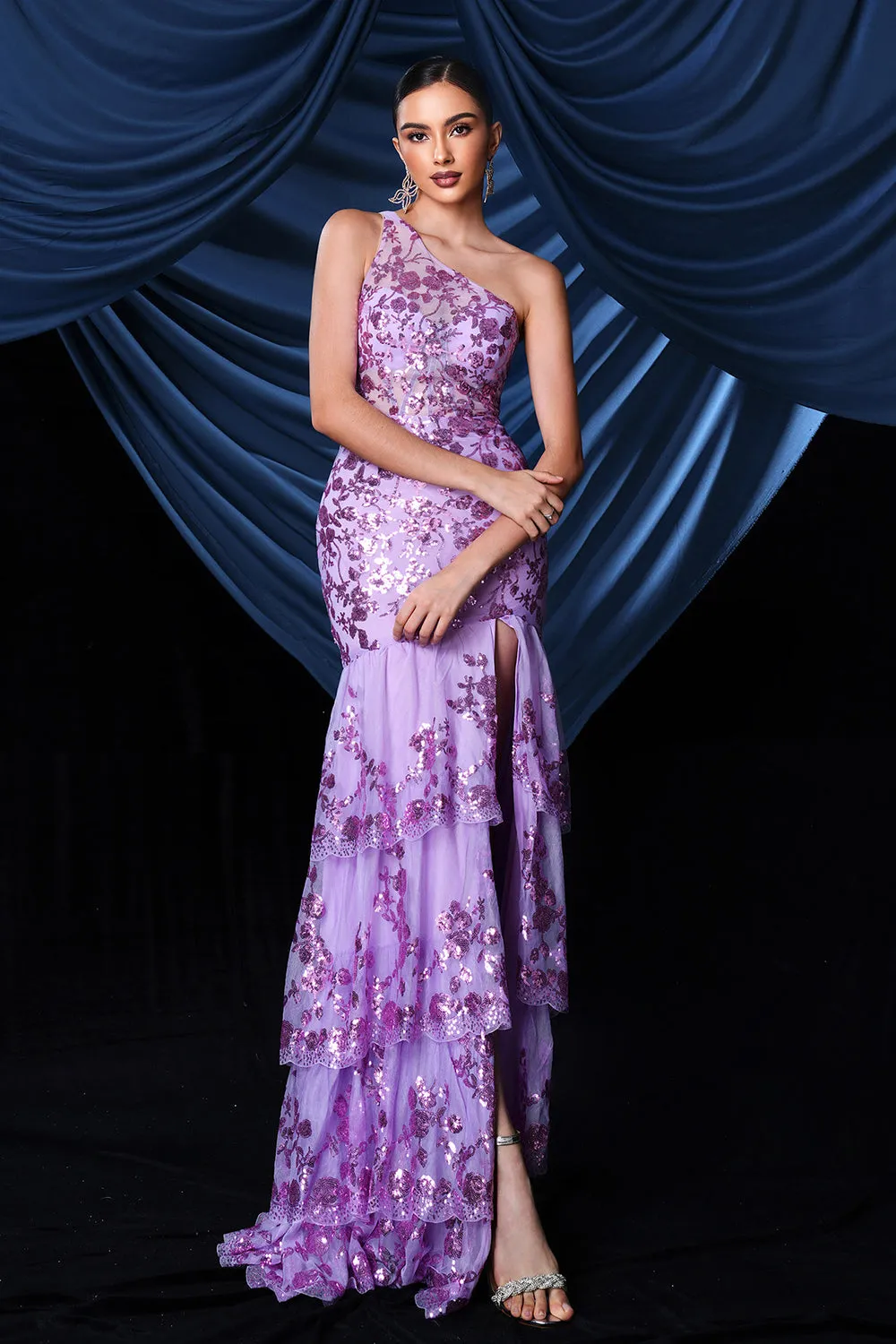 Sparkly Purple One Shoulder Long Prom Dress With Slit sold by Zapaka product image thumbnail 5