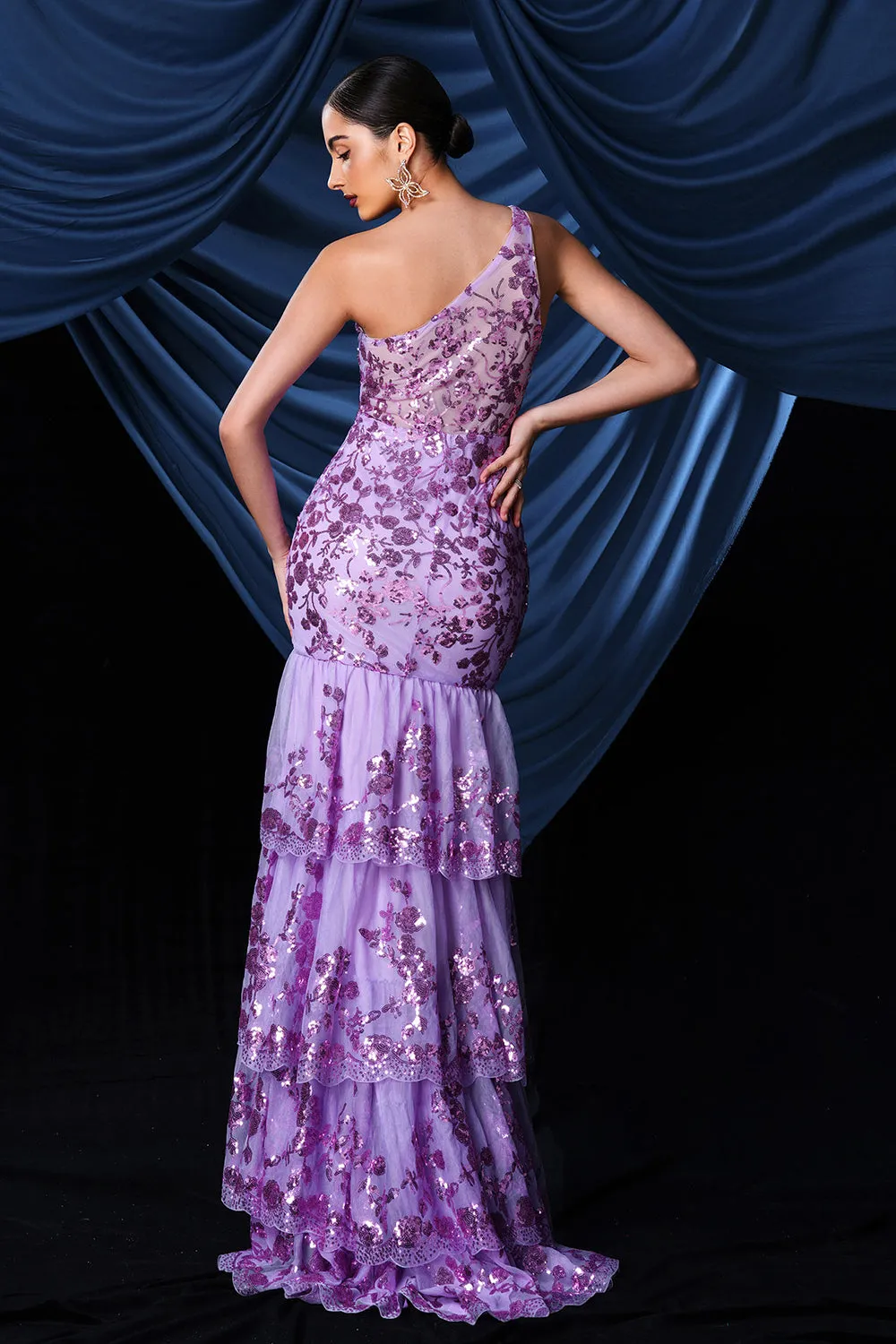 Sparkly Purple One Shoulder Long Prom Dress With Slit sold by Zapaka product image thumbnail 2