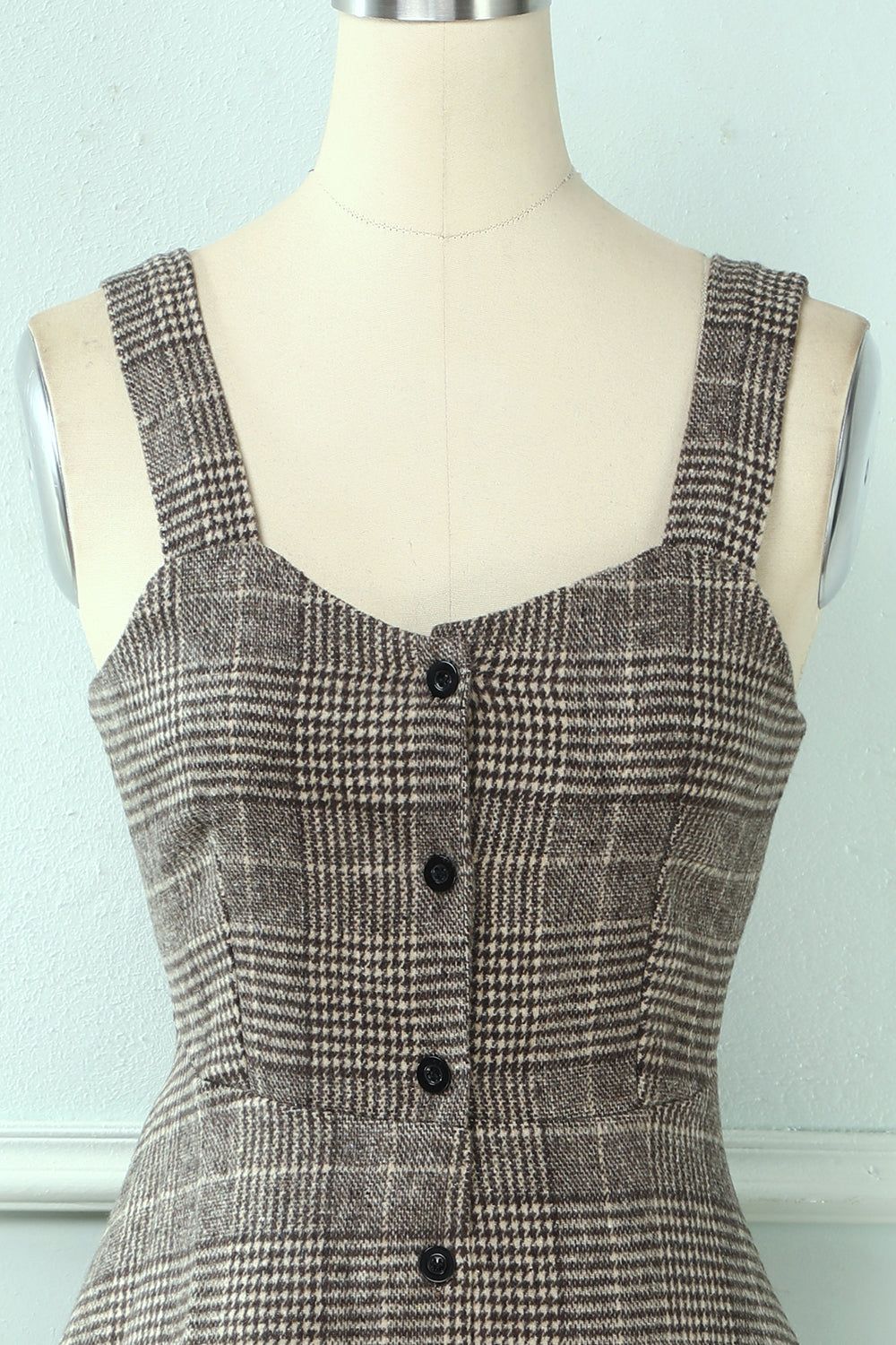 Straps Plaid Vintage Dress with Buttons sold by Zapaka product image thumbnail 3
