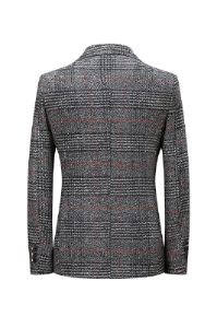 Grey Plaid Tweed Notched Lapel Single Breasted Men's Blazer sold by Zapaka