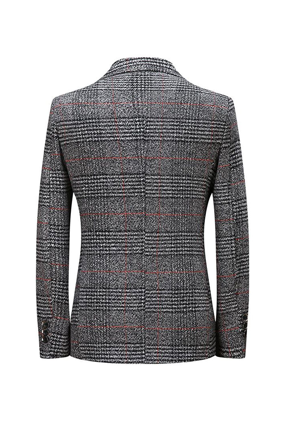 Grey Plaid Tweed Notched Lapel Single Breasted Men's Blazer sold by Zapaka product image thumbnail 2