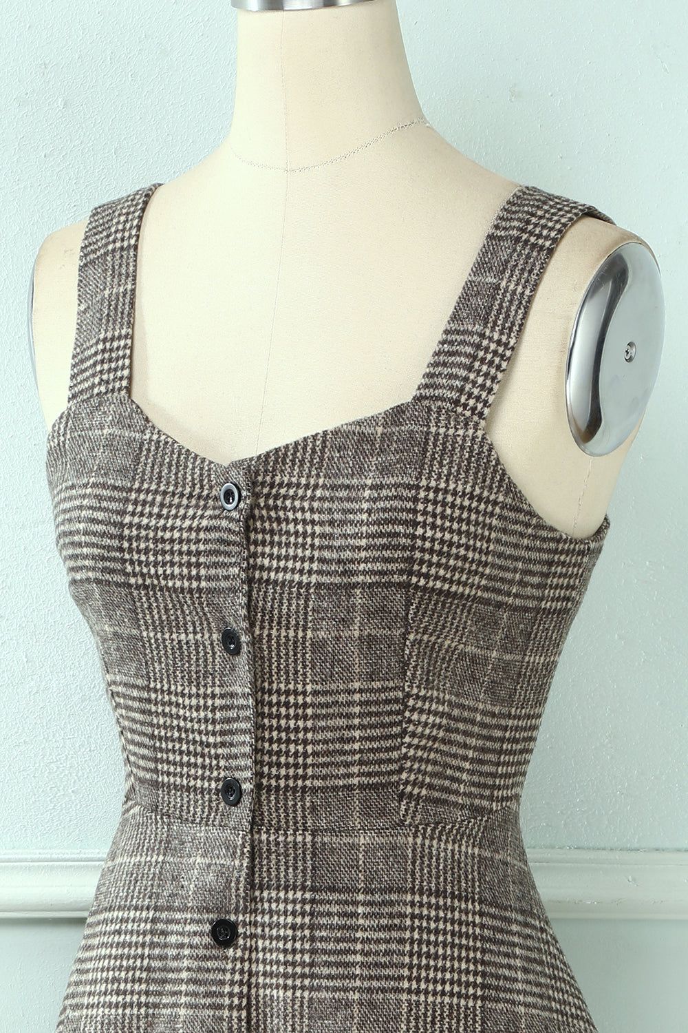 Straps Plaid Vintage Dress with Buttons sold by Zapaka product image thumbnail 4