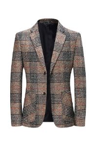 Grey Plaid Tweed Notched Lapel Single Breasted Men's Blazer sold by Zapaka