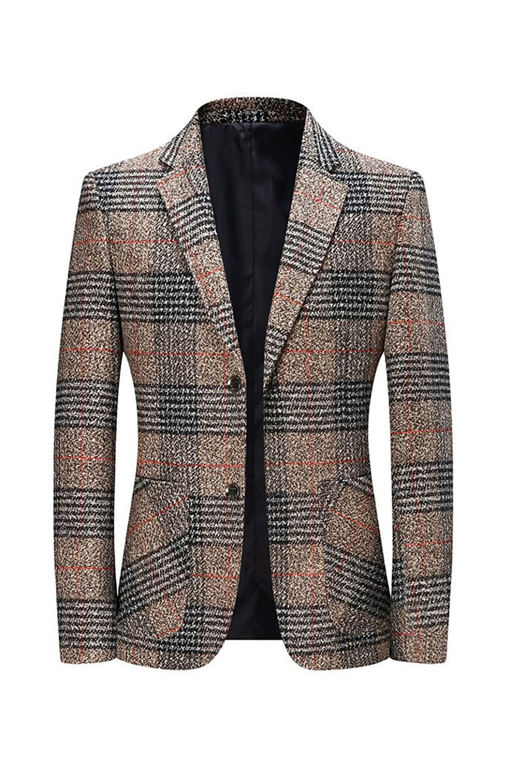 Grey Plaid Tweed Notched Lapel Single Breasted Men's Blazer sold by Zapaka product image thumbnail 3