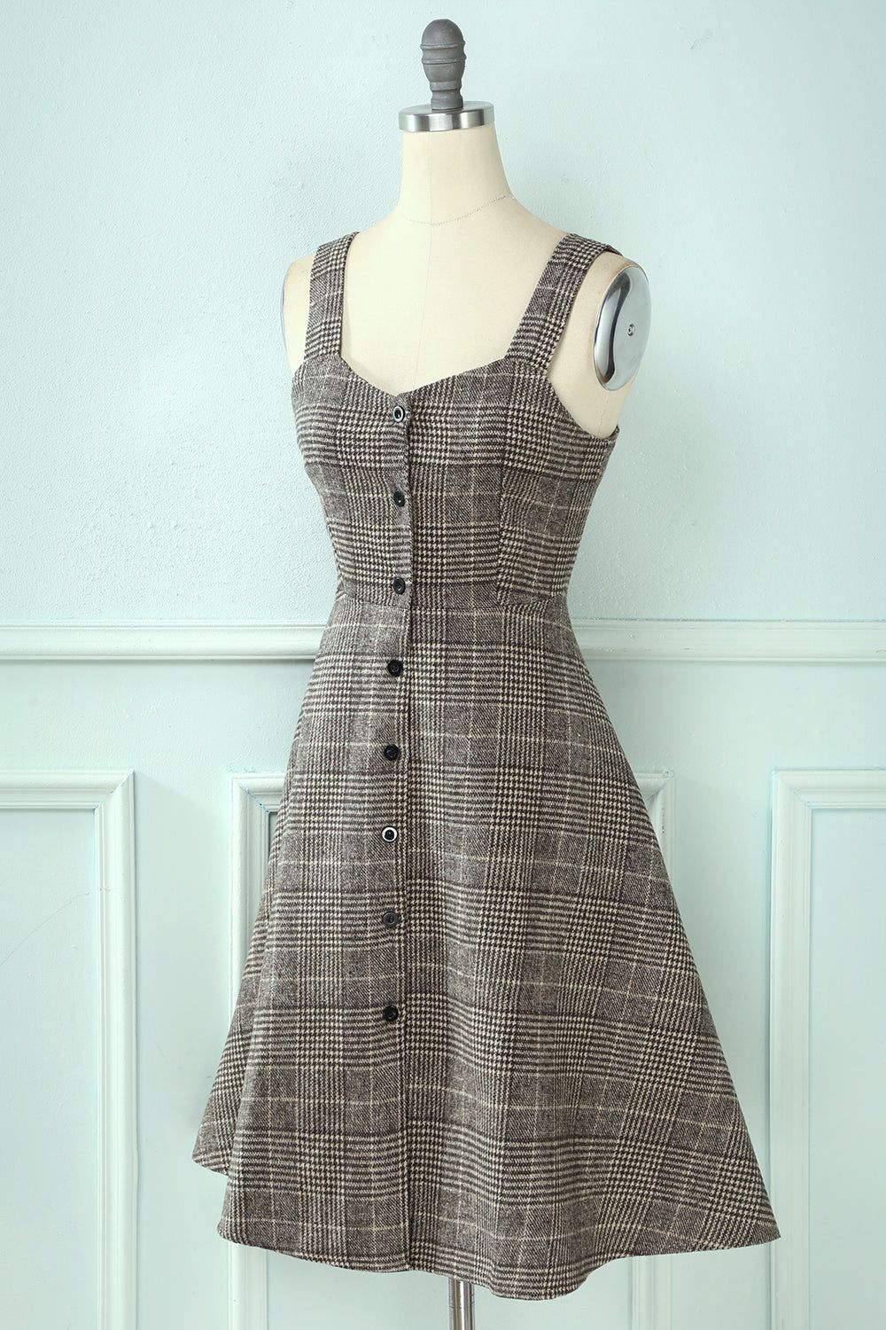 Straps Plaid Vintage Dress with Buttons sold by Zapaka product image thumbnail 5