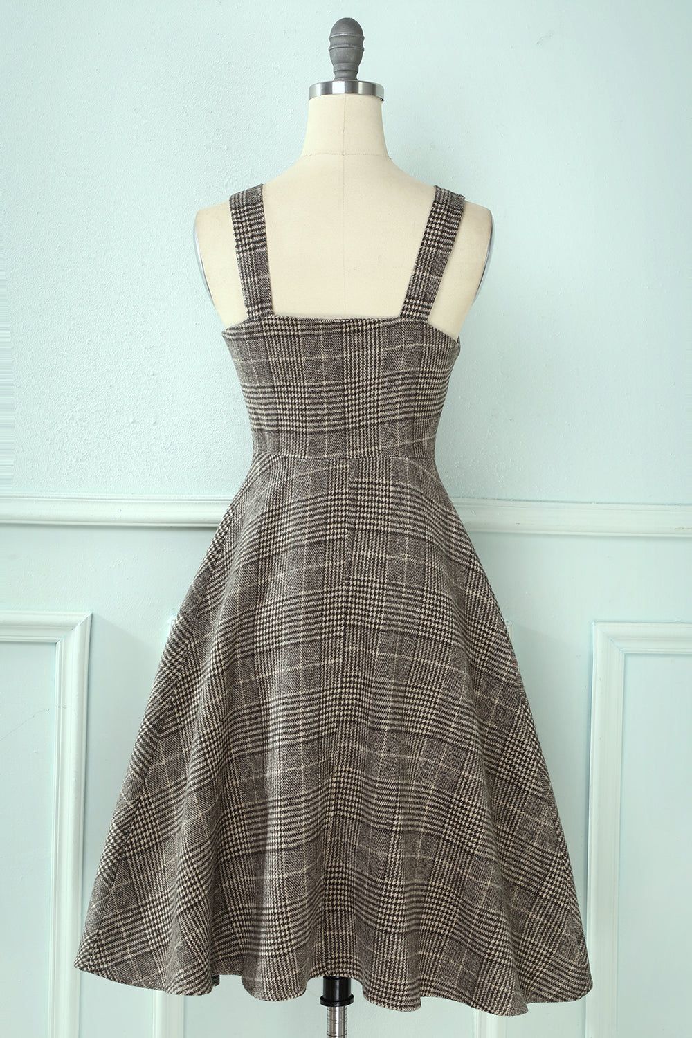 Straps Plaid Vintage Dress with Buttons sold by Zapaka product image thumbnail 2