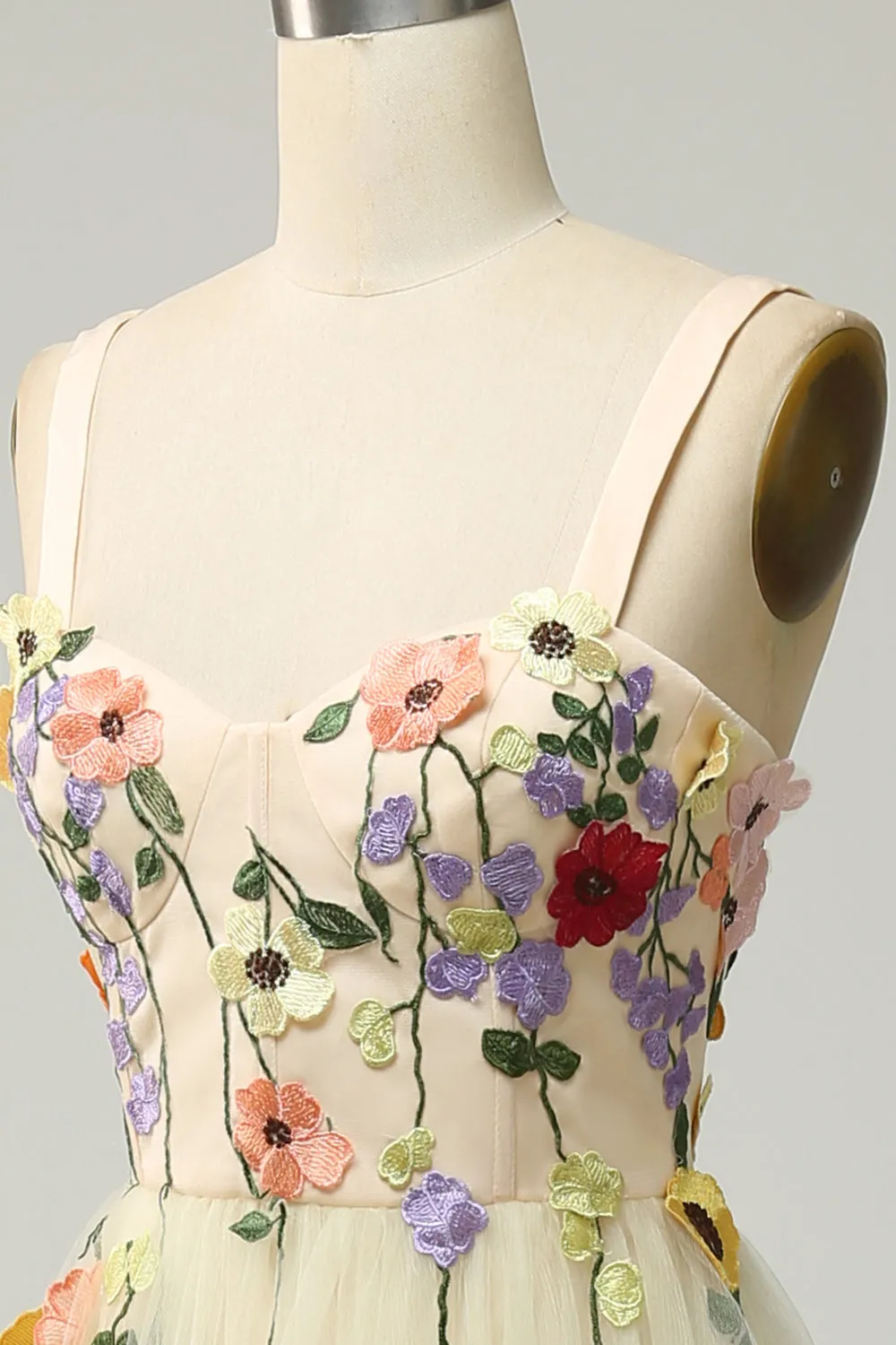 A Line Spaghetti Straps Champagne Long Prom Dress with Appliques sold by Zapaka product image thumbnail 5