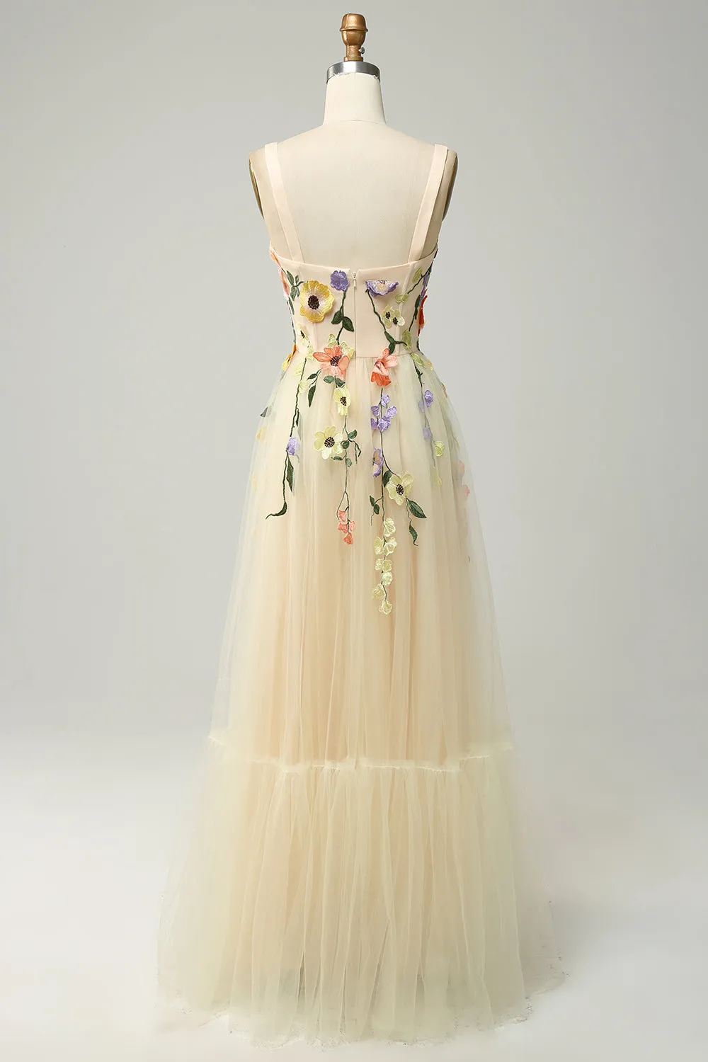 A Line Spaghetti Straps Champagne Long Prom Dress with Appliques sold by Zapaka product image thumbnail 2