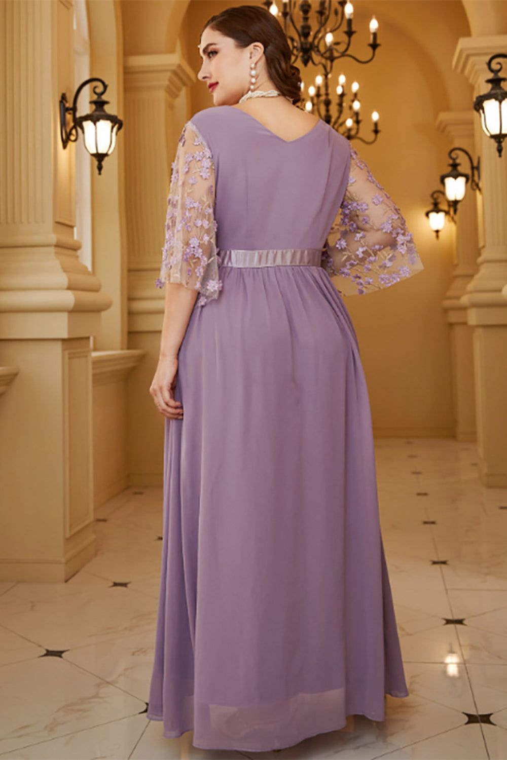 Plus Size Grey Purple Chiffon Mother of the Bride Dress with Appliques sold by Zapaka product image thumbnail 2