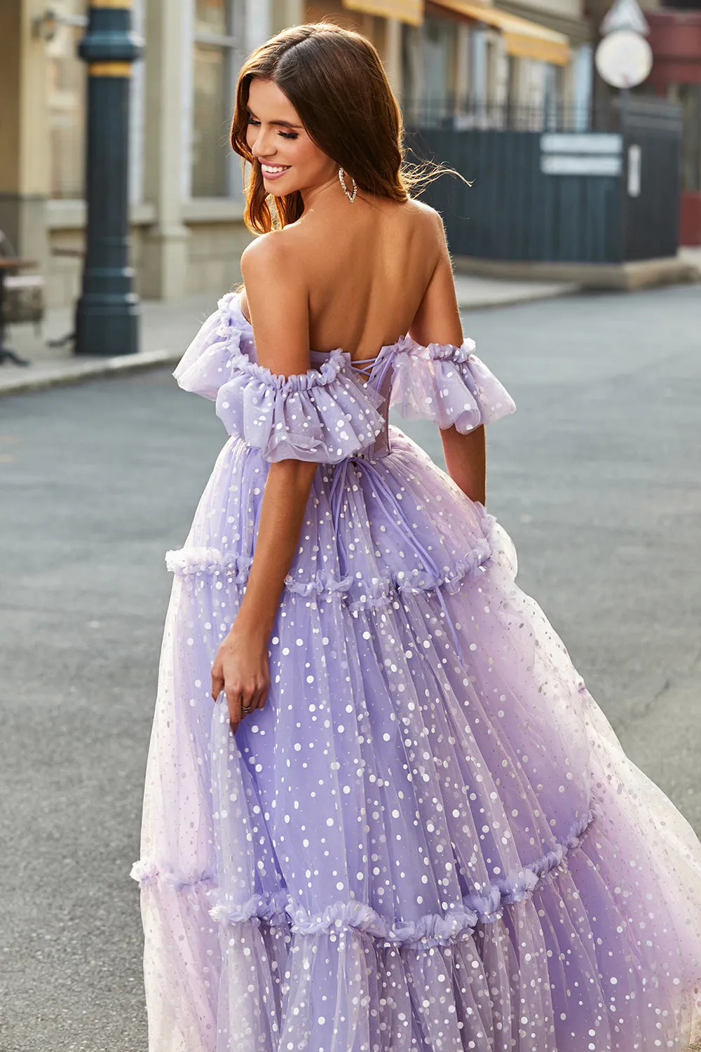 Off The Shoulder Lilac Corset A-Line Long Prom Dress sold by Zapaka product image thumbnail 4