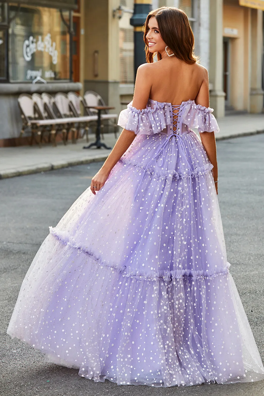 Off The Shoulder Lilac Corset A-Line Long Prom Dress sold by Zapaka product image thumbnail 2