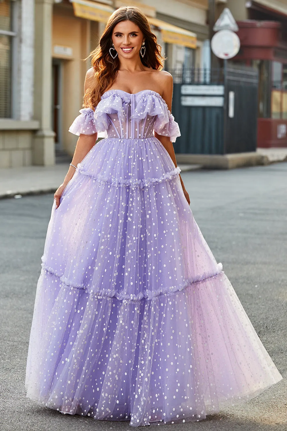 Off The Shoulder Lilac Corset A-Line Long Prom Dress sold by Zapaka