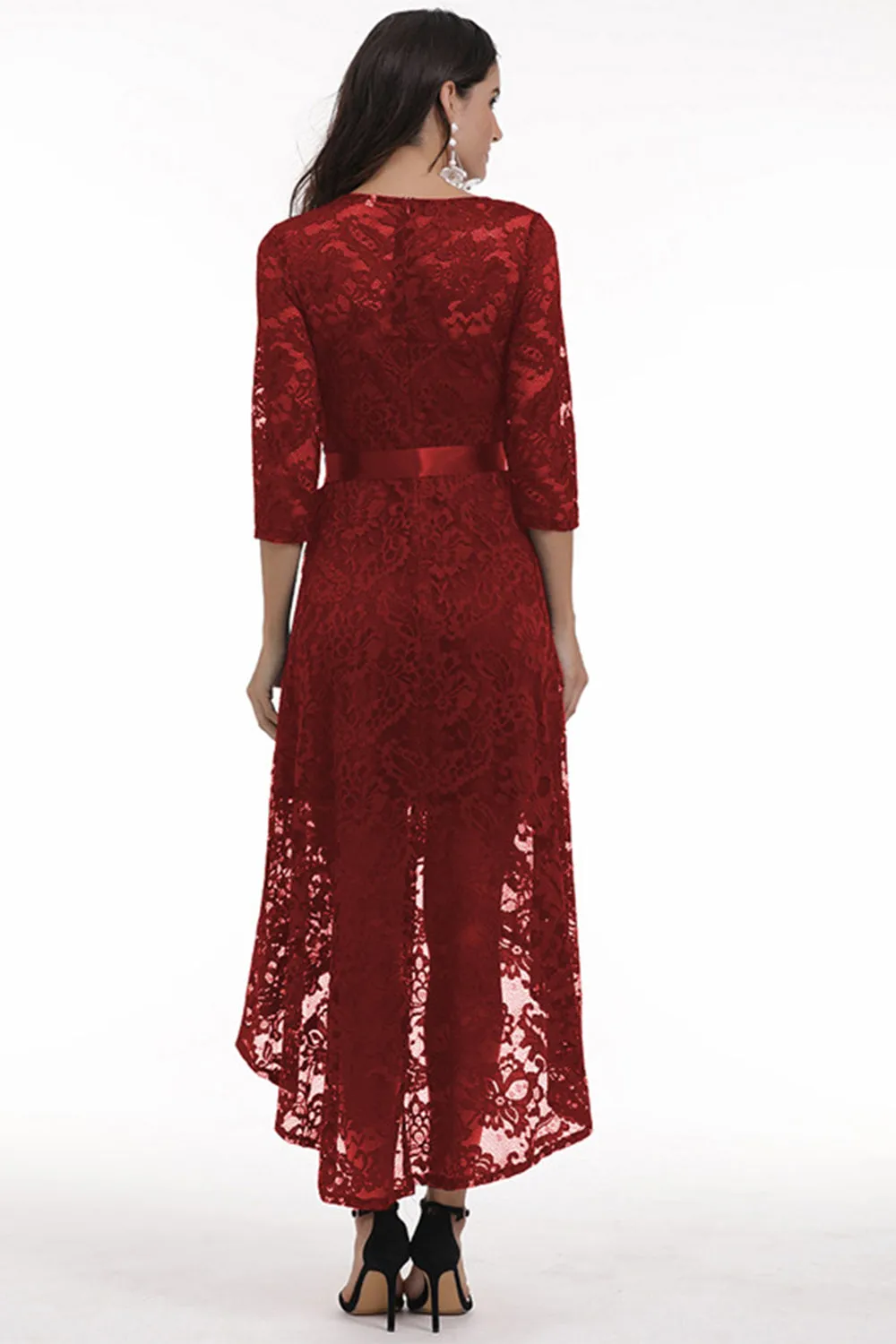 Burgundy High Low Lace Dress sold by Zapaka product image thumbnail 2