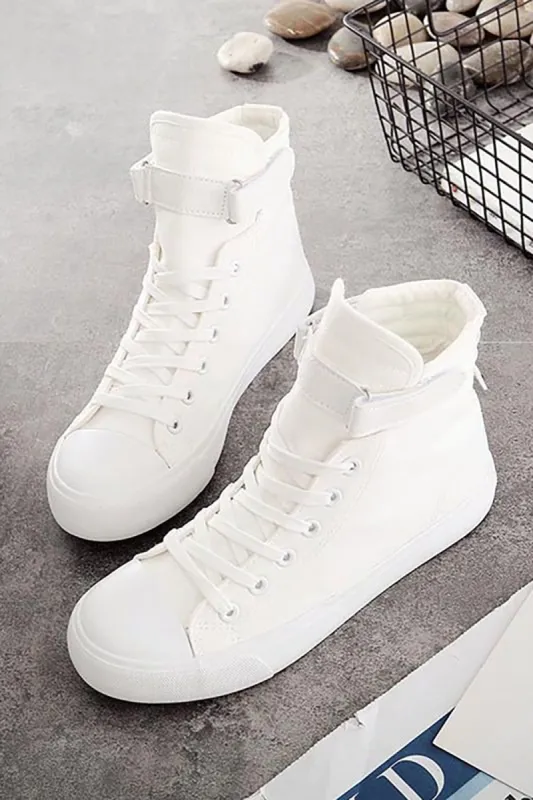 White Buckle High Top Canvas Sneakers sold by Zapaka