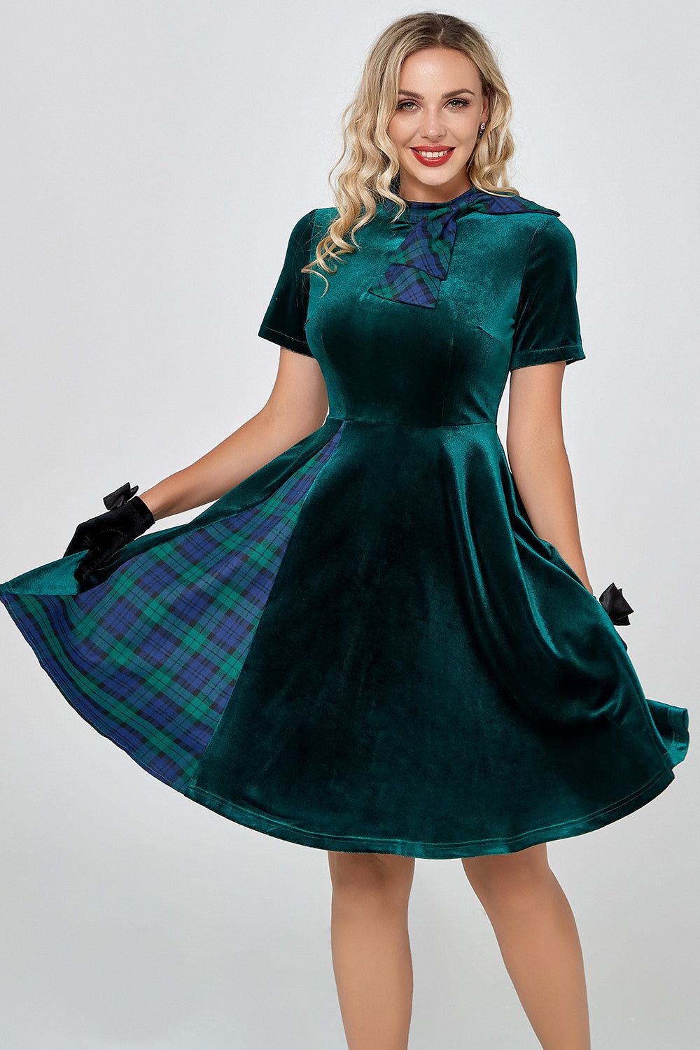Dark Green Plaid Vintage Velvet Dress sold by Zapaka