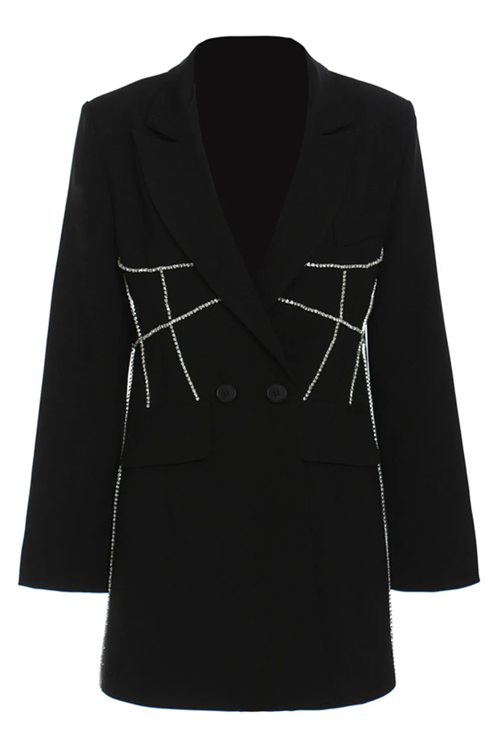Black Peak Lapel Women Blazer with Beading sold by Zapaka