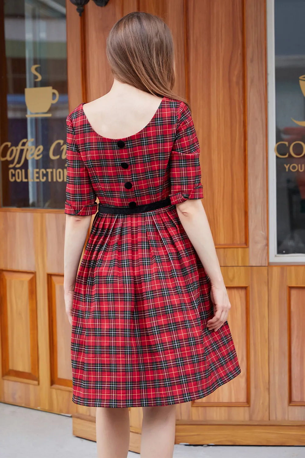 Red Plaid Vintage Dress with Sleeves sold by Zapaka product image thumbnail 2
