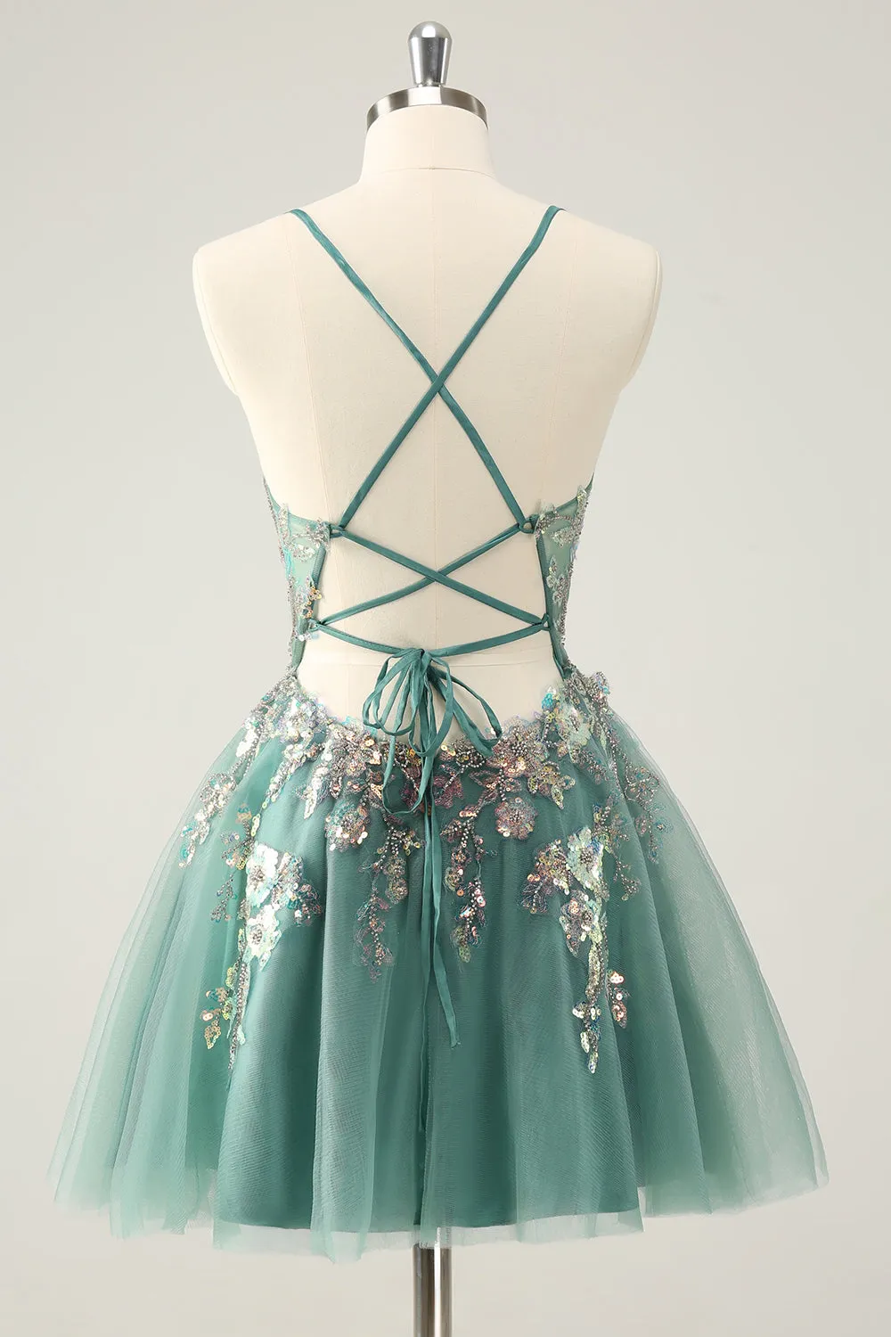 Grey Green A Line Glitter Sequins Spaghetti Straps Homecoming Dresses sold by Zapaka product image thumbnail 2