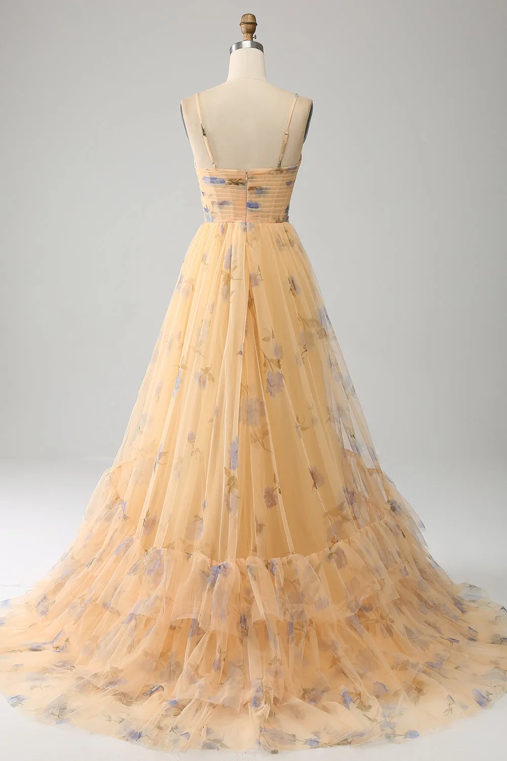 Yellow A-Line Halter Pleated Tulle Tiered Prom Dress With Embroidery sold by Zapaka product image thumbnail 2